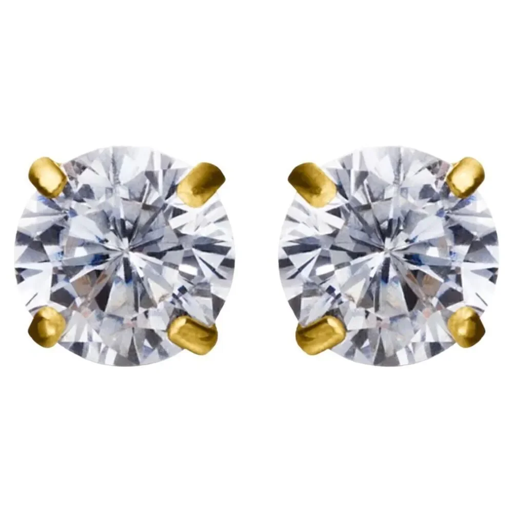 Children’s 925 Gold Zirconia Stud Earrings – One Missing Back